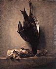 Jean Baptiste Simeon Chardin Canvas Paintings - Still-Life with Dead Pheasant and Hunting Bag